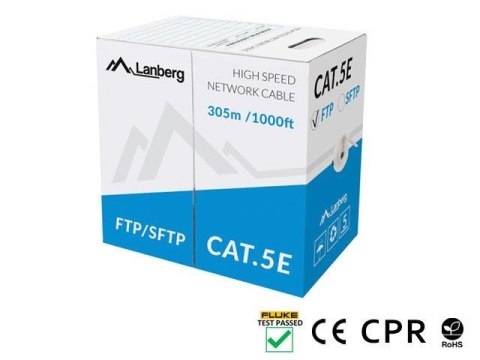 Kabel SFTP Lanberg kat. 5e 305m drut CU szary CPR+ fluke passed LANBERG
