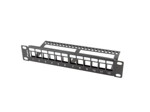 Patch panel pusty Lanberg 12 port 1U 10" z organizerem do modułów keystone czarny LANBERG
