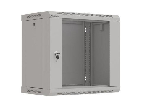 Szafa instalacyjna Rack wisząca 19" 9U 540x350 szara Drzwi przeszklone Lanberg (flat pack) LANBERG
