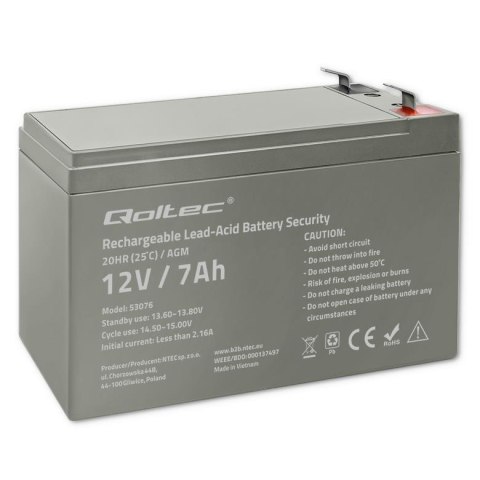 Akumulator AGM Qoltec 12V | 7Ah | Security Qoltec