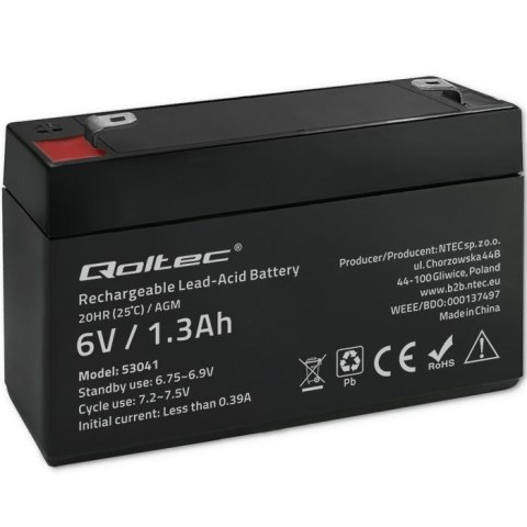 Akumulator AGM Qoltec 6V | 1.3Ah Qoltec Akumulator AGM Qoltec 6V | 1.3Ah Qoltec