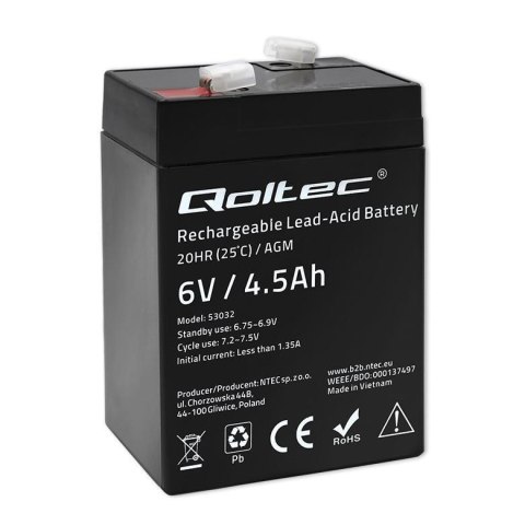 Akumulator AGM Qoltec 6V | 4.5Ah Qoltec