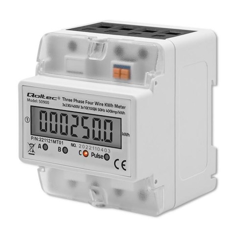 Miernik zużycia energii Qoltec na szynę DIN | trójfazowy elektroniczny licznik | 400V | LCD | 4P Qoltec Miernik zużycia energii Qoltec na szynę DIN | trójfazowy elektroniczny licznik | 400V | LCD | 4P Qoltec