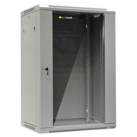 Szafa wisząca 19" Netrack, 18U/600x450mm - szary, drzwi szklane, otwierane boki NETRACK