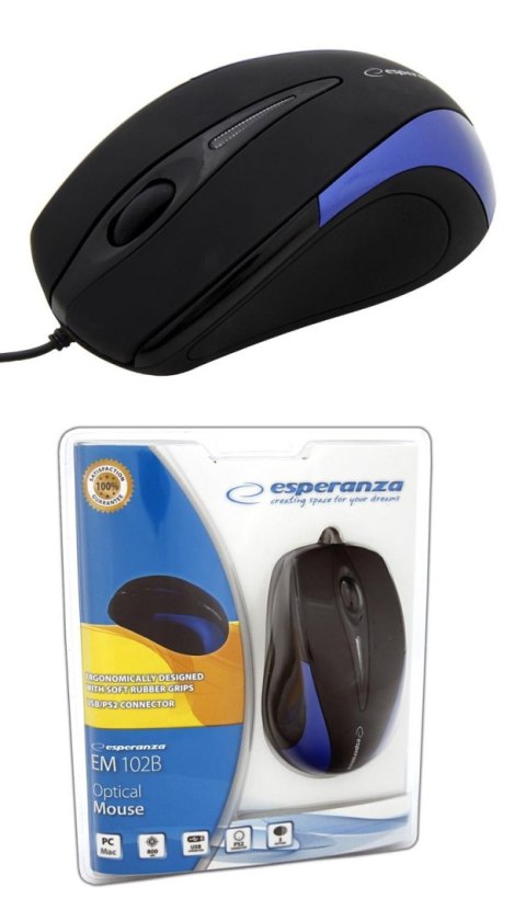 Mysz przewodowa Esperanza SIRIUS EM102B optyczna czarno-niebieska ESPERANZA Mysz przewodowa Esperanza SIRIUS EM102B optyczna czarno-niebieska ESPERANZA