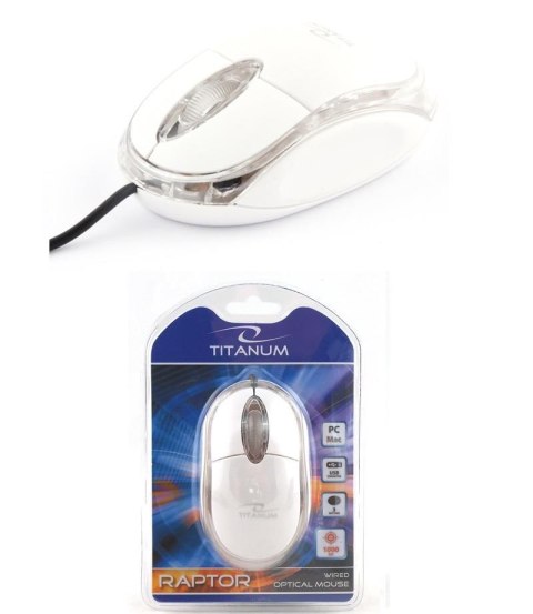 Mysz przewodowa Titanum 3D RAPTOR TM102W optyczna biało-przezroczysta Titanum Mysz przewodowa Titanum 3D RAPTOR TM102W optyczna biało-przezroczysta Titanum