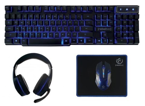 Zestaw przewodowy klawiatura + mysz + pad + słuchawki Rebeltec SHERMAN Gaming USB czarny podświetlany Rebeltec