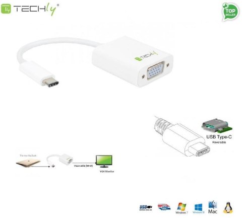 Adapter Techly USB31-VGA USB-C 3.1 na VGA M/Ż, biały 0,15m IADAP Techly Adapter Techly USB31-VGA USB-C 3.1 na VGA M/Ż, biały 0,15m IADAP Techly