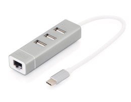 Hub/Koncentrator 3-portowy DIGITUS USB 2.0 HighSpeed Typ C z Fast Ethernet LAN adapter Digitus
