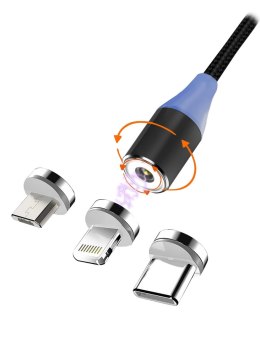 Kabel USB 2.0 Msonic MLU651 3w1 Mircro USB/USB C/ Lightning magnetyczny 1m czarny Msonic