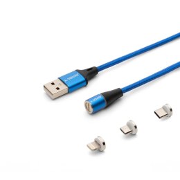 Kabel USB 2.0 SAVIO CL-154 USB - USB Typ C, Micro i Lightning, QC i PD 3.0, magnetyczny, 1m, niebieski Savio