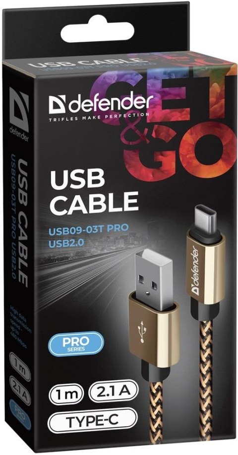 Kabel USB Defender AM-TYPE C 1m 2,1A złoty Defender Kabel USB Defender AM-TYPE C 1m 2,1A złoty Defender
