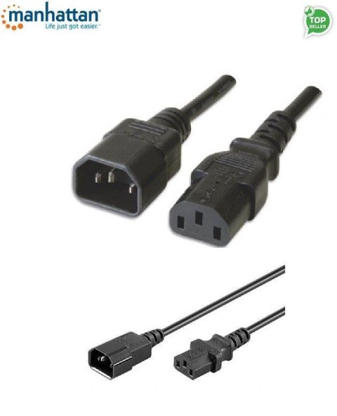 Kabel przedłużający kabla zasilania Manhattan C14 na C13 M/F 1m czarny Manhattan Kabel przedłużający kabla zasilania Manhattan C14 na C13 M/F 1m czarny Manhattan