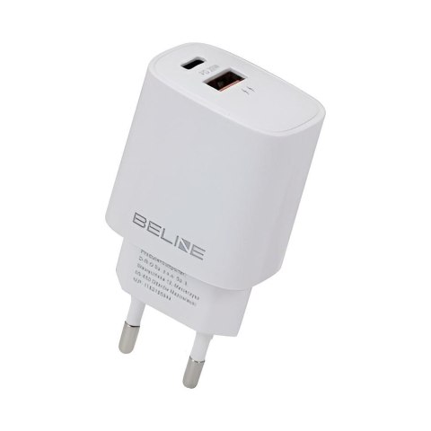 Ładowarka sieciowa Beline 20W 1xUSB-C + 1xUSB PD 3.0 QC 3.0 bez kabla - biała Beline Ładowarka sieciowa Beline 20W 1xUSB-C + 1xUSB PD 3.0 QC 3.0 bez kabla - biała Beline