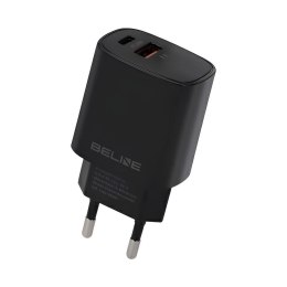 Ładowarka sieciowa Beline 20W 1xUSB-C + 1xUSB PD 3.0 QC 3.0 bez kabla - czarna Beline