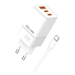 Ładowarka sieciowa Beline 65W GaN 2xUSB-C PD 3.0 + 1xUSB-A QC 3.0 +kabel USB-C - biała Beline