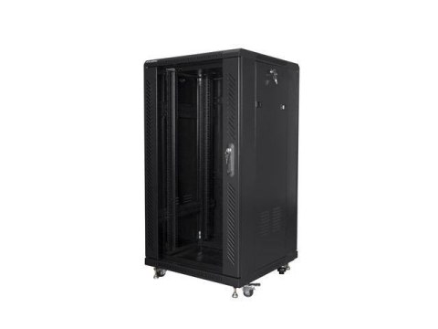 Szafa instalacyjna Rack stojąca 19" 22U 600x600 czarna Lanberg (flat pack) LANBERG