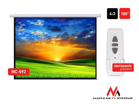 Ekran projekcyjny elektryczny Maclean MC-592 100" 4:3 200x150 auto-lock biały matowy ściana lub sufit Maclean