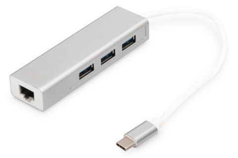 HUB/Koncentrator DIGITUS 3-portowy USB Typ C, USB A HighSpeed z Gigabit LAN aluminium Digitus HUB/Koncentrator DIGITUS 3-portowy USB Typ C, USB A HighSpeed z Gigabit LAN aluminium Digitus