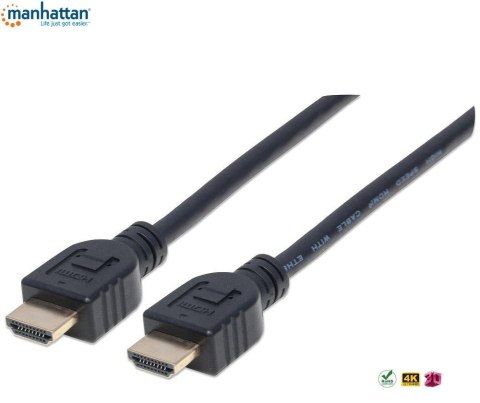 Kabel Manhattan HDMI/HDMI V2.0 M/M Ethernet 3D4K CL3, czarny, 5m Manhattan Kabel Manhattan HDMI/HDMI V2.0 M/M Ethernet 3D4K CL3, czarny, 5m Manhattan