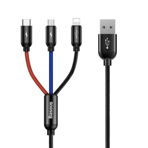Kabel przewód USB 3w1 - USB-C, Lightning, micro USB 120cm Baseus CAMLT-BSY01 do 3.5A Baseus Kabel przewód USB 3w1 - USB-C, Lightning, micro USB 120cm Baseus CAMLT-BSY01 do 3.5A Baseus