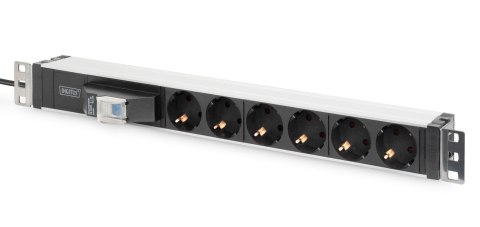 Listwa zasilająca DIGITUS PDU 19" RACK 6xSchuko kabel 2m 1xSchuko 16A wł./wył. nadmiarowo-prądowy alu. Digitus