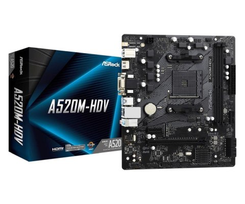 Płyta ASRock A520M-HDV /AMD A520M/DDR4/SATA3/M.2/USB3.1/PCIe3.0/AM4/mATX ASRock Płyta ASRock A520M-HDV /AMD A520M/DDR4/SATA3/M.2/USB3.1/PCIe3.0/AM4/mATX ASRock