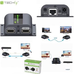 Extender HDMI Techly EX-HL21D po skrętce Cat. 6/6a/7, do 60m, Full HD z IR, czarny IDATA Techly
