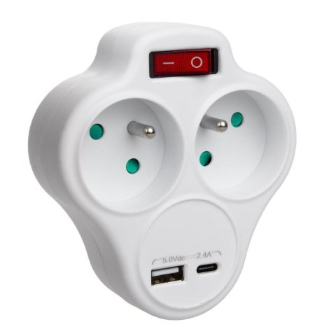 Gniazdko prądowe Maclean, rozgałęźnik z 2 gniazdami i USB A/C 2.4A, typu E, 2x16A, MCE336 E Maclean Gniazdko prądowe Maclean, rozgałęźnik z 2 gniazdami i USB A/C 2.4A, typu E, 2x16A, MCE336 E Maclean