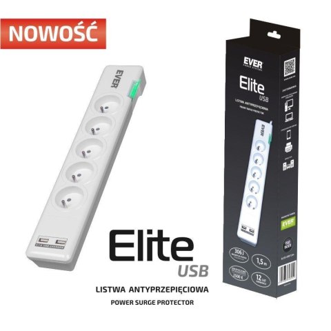 Listwa antyprzepięciowa Ever ELITE USB 1,5m Ever Listwa antyprzepięciowa Ever ELITE USB 1,5m Ever