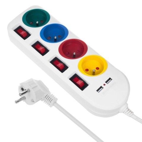 Listwa zasilająca Maclean, przedłużacz 4 gniazda + 2xUSB, z włącznikami, 250VAC/10A, 2.1A 5V, 1.5m, biała, MCE229 W Maclean Listwa zasilająca Maclean, przedłużacz 4 gniazda + 2xUSB, z włącznikami, 250VAC/10A, 2.1A 5V, 1.5m, biała, MCE229 W Maclean
